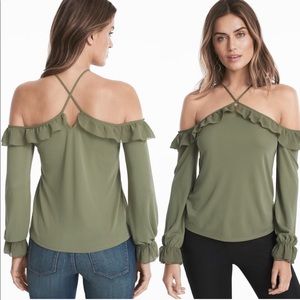 White House Black Market - Green Ruffle Blouse S🦋